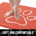Smiry Dog Door Mat for Muddy Paws, Absorbent Dirt Trapper Non Slip Quick Dry Washable Chenille Mat for Mud Dogs, Entry Rug for Indoor and Outdoor (36x24 Inches, Coral and White)