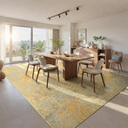 Ompaa Living Room Rug 8x10 Area Rugs Washable Abstract Boho Large Carpet Non-Slip Non-Shedding Faux Wool Indoor Vintage Rug for Bedroom, Classroom, Dining Room, Kids Playroom (Orange, Silver & Gray)