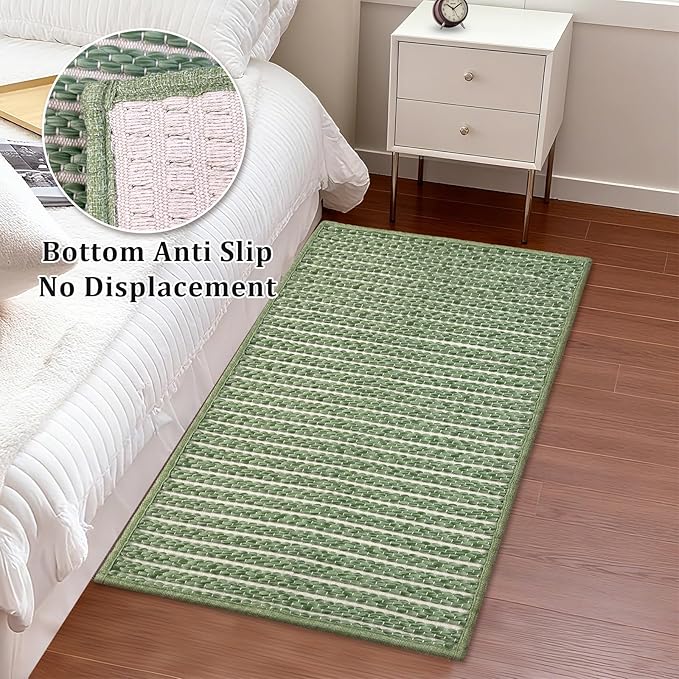 Braided Bath Mat,Boho Small Bathroom Rugs Non Slip Washable Super Absorbent Quick Dry Farmhouse Bathroom,Bedroom Decor,17"x24"Sage Green