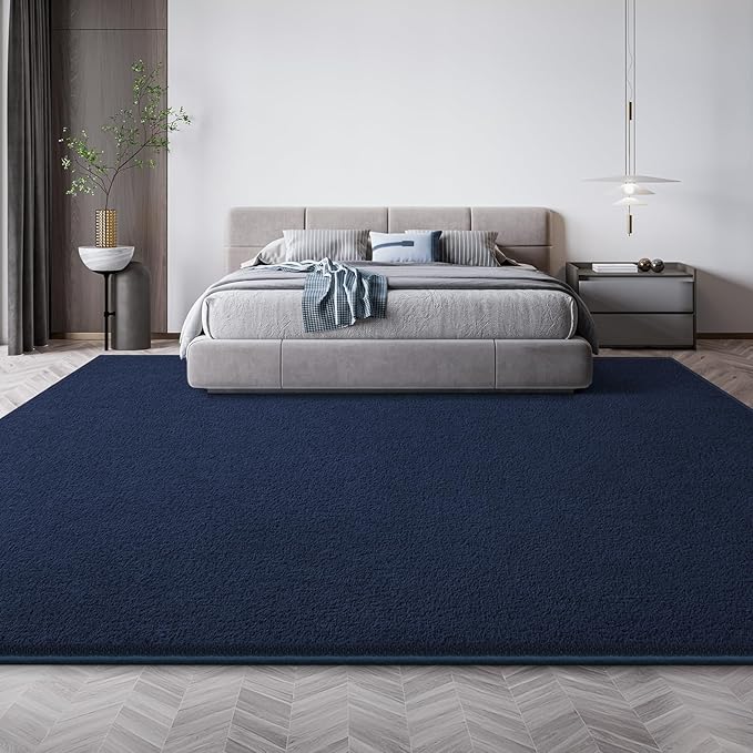 Large Modern Area Rugs for Living Room Bedroom, 7x10 Feet Navy Blue Ultra Soft Solid Thickened Memory Foam Indoor Minimalist Carpets, Non-Slip Comfy Rugs for Boys Girls Nursery Kids Room Home Décor