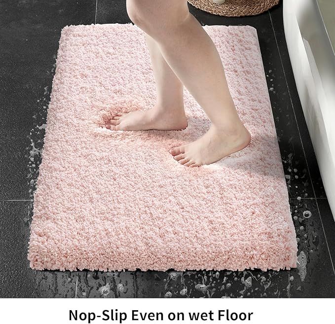 Pink Bathroom Rug 24x48 Non Slip Fluffy Bath Mat for Bathroom Floor Washable Plush Luxury Bath Rug for Tub Soft Shaggy Absorbent Shower Sink Mat