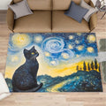Black Cat Rugs for Bedroom - 5x8 Area Rug - Starry Sky Countryside Rugs for Living Room, Vintage Oil Painting Art Rug, Washable Home Decor Carpet