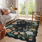Lahome Floral Washable Rugs for Bedroom, 4X6 Living Room Rug Ultra-Thin, Non-Slip Soft Stain Resistant Boho Throw Carpet for ‎Office Entryway Dining Room (4x6ft,Black/Grey)