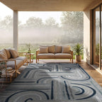 CAMILSON Indoor Outdoor Rug, Blue 8x10 Geometric Arch Striped Area Rugs for Patio and Home Areas, Easy-Cleaning Non-Shedding Living Room, Garden and Deck Washable Outside Carpet (8 x 10)