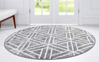 Rugs.com Lattice Trellis Collection Rug – 8 Ft Round Gray Low-Pile Rug Perfect for Kitchens, Dining Rooms