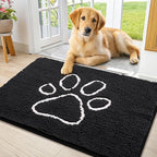 Smiry Dog Door Mat for Muddy Paws, Absorbent Dirt Trapper Non Slip Quick Dry Washable Chenille Mat for Mud Dogs, Entry Rug for Indoor and Outdoor (36x24 Inches, Black and White)