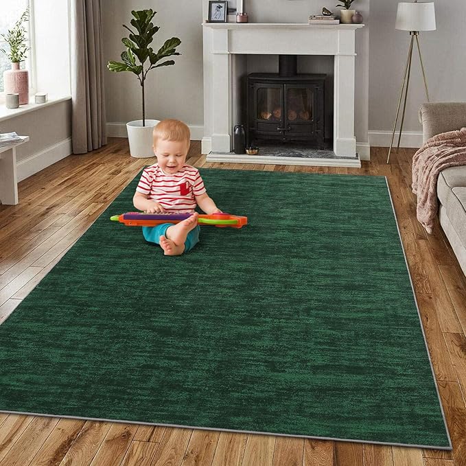 RUGSREAL 8x10 Large Solid Color Rug for Living Room Machine Washable Area Rugs Non-Slip Low-Pile Modern Contemporary Indoor Area Rug Home Office Throw Carpet for Living Room Bedroom, Dark Green