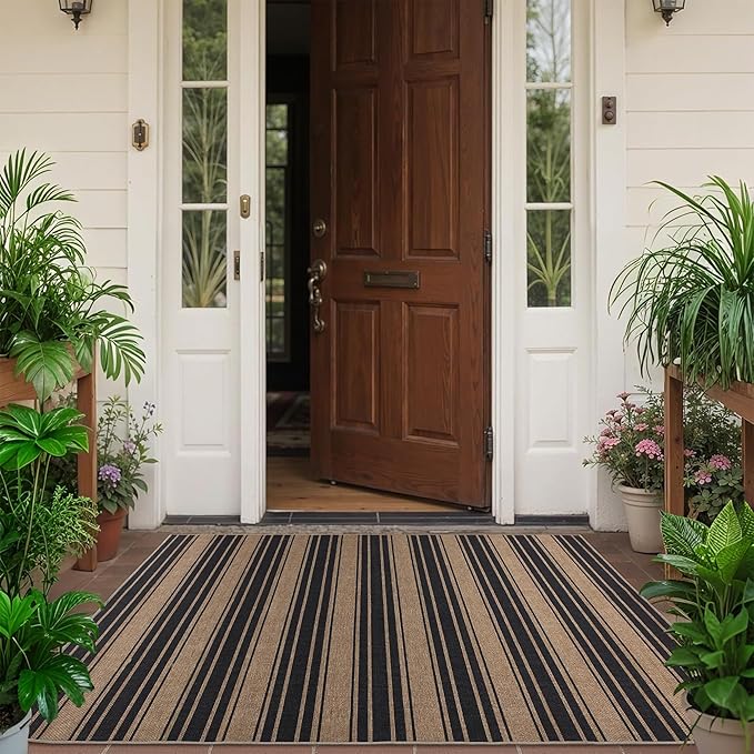 Striped Easy Jute Rug 3x5 Outdoor Entryway Rug Washable Area Rugs for Living Room Bedroom Non Slip Neutral Farmhouse Indoor Outdoor Carpet for Backyard Patio Office