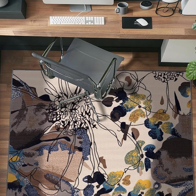 Rugshop Cream Bright Flowers Non Slip Non-Shedding Area Rug for Bedroom, Living Room and Home Office, 3'3" x 5'