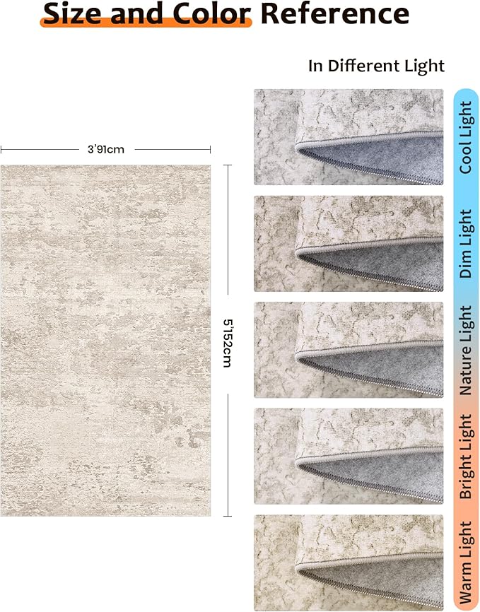 Art&Tuft Non-Slip Runner Rug - 3x5 Runner Rug Washable Low-Pile Rugs Runners, Soft Distressed Carpet Runner for Bedroom Bathroom Kitchen Laundry Living Room, Beige
