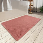 AMOAMI Upgraded Waffle Bath Mat, Super Absorbent Non Slip Bath Mats for Bathroom Floor, Machine Washable Bathroom Rugs with Tassels, Rubber Backed Bathroom Mats, Ultra Soft, 20" x 32", Coral