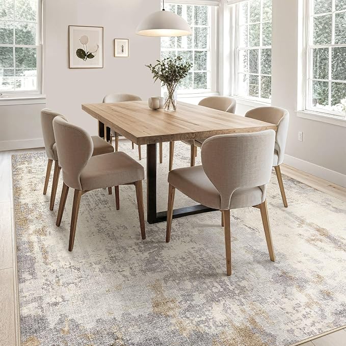 5x7 Area Rug Living Room Rugs - Washable Neutral Modern Abstract Soft Thin Rug Indoor Floor No Slip Rug Carpet for Bedroom Under Dining Table Home Office Decor - Light Brown/Gray