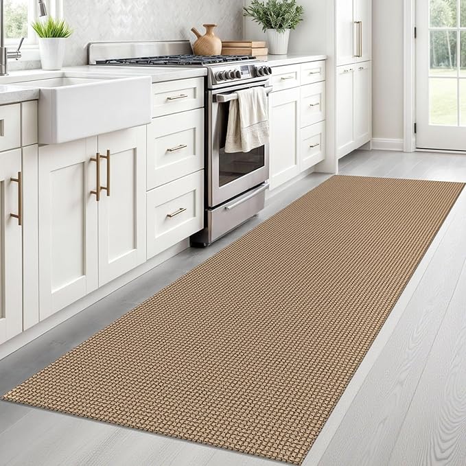 Braided Runner Rug 2.6x8 Ft Washable Runners for Hallways Non Slip Kitchen Runner Rug Cotton Entryway Runner Indoor, Woven Floor Carpet for Hall Kitchen Bedroom, Orange/Tan/Brown