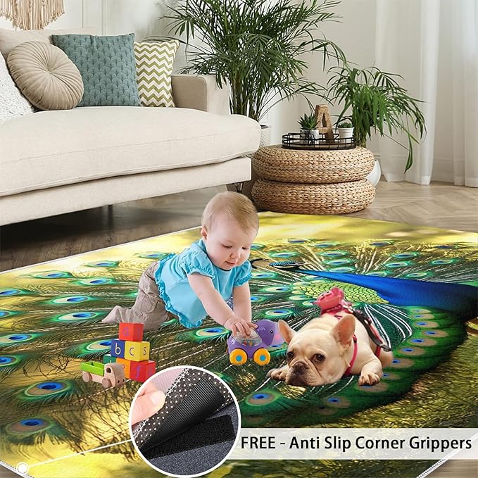 Peacock Rug 6x9-6x9 Rug, Wonderful Peacock Area Rugs for Bedroom, Nature Rugs for Living Room, Modern Style Washable Mat, Aesthetics Carpet - Peafowl Home Decor & Gifts