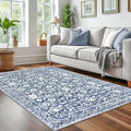 Vintage 4x6 Living Room Washable Rug, Light Blue White Non-Slip Soft Bedroom Area Rug Thin Printed Faux Wool Floor Super Soft Carpet Throw Rugs for Nursery Playroom Dining Room Office