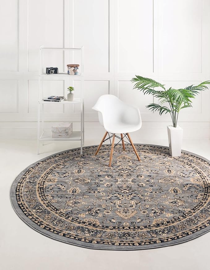 Unique Loom Sialk Hill Collection Area Rug - Washington (4' 1" Round Gray/Black)