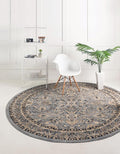 Unique Loom Sialk Hill Collection Area Rug - Washington (4' 1" Round Gray/Black)