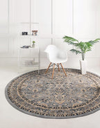 Unique Loom Sialk Hill Collection Area Rug - Washington (4' 1" Round Gray/Black)