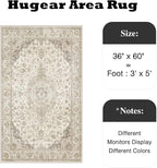 HUGEAR 3x5 Entryway Area Rug Vintage Brown Small Rug Machine Washable Door Mat Neutral Floral Low Pile Carpet Vacuumable Thin Throw Rug Entrance Kitchen Bedroom Bathroom Non Slip Lightweight