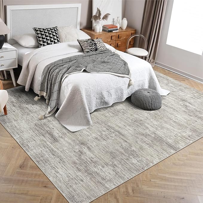 RUGSREAL 6x9 Large Bedroom Rug Soft Modern Area Rug for Living Room Non-Slip Stain Resistant Abstract Throw Floor Carpet Contemporary Solid Accent Carpet for Dining Room Office, Taupe