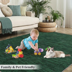 RUGSREAL Extra Large 10x13 Living Room Area Rug Modern Solid Washable Rug Contemporary Indoor Throw Floor Carpet Non Slip Low Pile Foldable Accent Rug for Bedroom, Dark Green