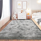Ultra Soft Fluffy Rugs for Bedroom, Anti-Skid Indoor Carpet Nursery Rugs for Kids Room Home Decor, Rectangular Fuzzy Rug Tie-Dyed Light Grey 5x7 Feet