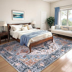 SERISSA Washable Rugs 6x9 Area Rugs, Large Non-Slip Boho Living Room Blue Orange Rug, Ultra Soft Vintage Oriental Tribal Farmhouse Carpet for Dining Room Bedroom Dorm Office Home Decor