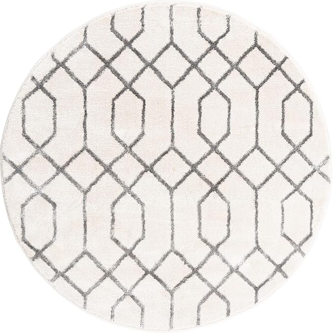 Unique Loom Glam Collection Area Rug - Trellis (3' 3" Round, White Silver/ Silver)