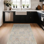 Large 3x4 Entryway Rug Indoor - Washable Non-Slip Low Pile Stain Resistance Ultra Thin Area Rug for Large Kitchen, Bedroom Beside Bed - Vintage Floral Botanical Beige Blue Decor