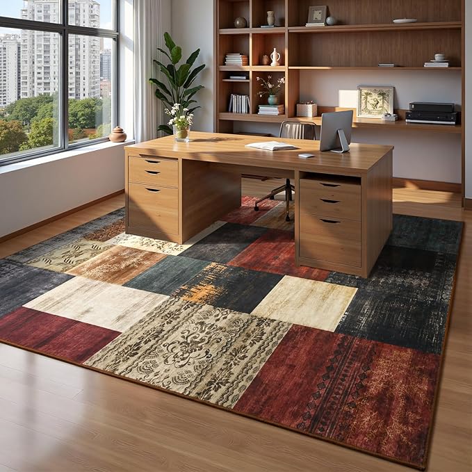 DweIke Washable Area Rugs for Living Room, 6x9 Large Bedroom Rugs, Geometric Print Non Slip Low Pile Indoor Throw Carpets for Bedroom Apartment Dining Room Home Office Hardwood Floor, Colorful