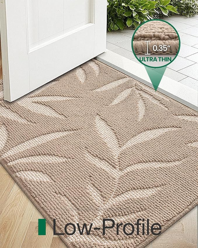 LUMI Front Door Mat Indoor Entrance 32"x48", Low Profile Welcome Mat, Non-Slip Washable Doormat with Rubber Backing for Entrance, Patio, Garage, Beige