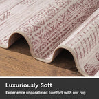 2x10 Runner Rug Machine Washable Non Slip Area Rug Distressed Neutral Moroccan Boho Rug Ultra Soft Floor Runners for Hallways for Entryway Laundry Room Kitchen, Pink