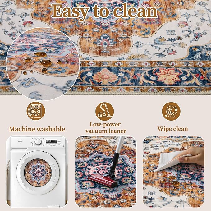 Ciicool Washable Non Slip Runner Rug, 2x6ft Hallway Rug Vintage Kitchen Rugs Carpet for Entrance Bedroom Laundry Bathroom Decor