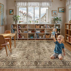 Lahome Vintage 6x9 Washable Brown Rugs for Living Room Bedroom, Soft Dining Room Rugs for Under Table, Non Slip Indoor Throw Carpet for Entryway Kitchen Office (6x9ft,Brown)