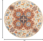 Phantoscope Washable Round Area Rug 6ft Non-Slip, Vintage Boho Rugs for Living Room, Bedroom, Dining Room, Fall Orange Floral Medallion Pattern, Low-Pile Foldable Floor Carpet, Rust/Multi Floral