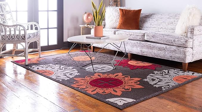 Unique Loom Outdoor Modern Collection Area Rug - Chicago (6' 1" x 9' Rectangle, Brown/ Orange)