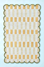 Hand-Tufted Wool Rug with Scalloped Edges, Light Blue Plaid Pattern, Cozy Soft Area Rug for Living Room, Bedroom, and Nursery, Handmade Modern Accent Rug (Blue, 3X5 FEET)