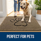 OLANLY Dog Door Mat for Muddy Paws 47x32, Paw Print Design, Absorbs Moisture and Dirt, Absorbent Non-Slip Washable Doormat, Quick Dry Chenille Mud Mat for Dogs, Entry Indoor Entryway Carpet, Tan