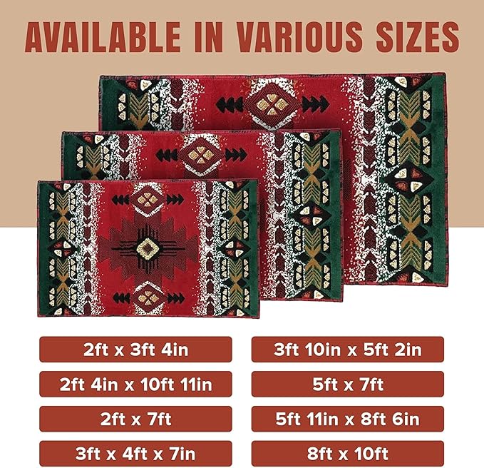 YHSF South West Native American Area Rug C318 - Easy Clean, Thick, Soft, Durable Native Tribal American Indian Inspired Rug for Bedroom/Living Room and More - Red, 3 Feet 10 Inches x 5 Feet 2 Inches
