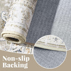 jinchan Fiora Runner Rug 2x5 Machine Washable Hallway Rug Taupe Vintage Floral Print Non-Slip Low Pile Ultra-Thin for Kitchen, Entryway, Laundry Room, Bedroom, Farmhouse (2‘x5’, Taupe)