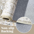 jinchan Fiora Runner Rug 2x6 Machine Washable Hallway Rug Taupe Vintage Floral Print Non-Slip Low Pile Ultra-Thin for Kitchen, Entryway, Laundry Room, Bedroom, Farmhouse (2‘x6’, Taupe)