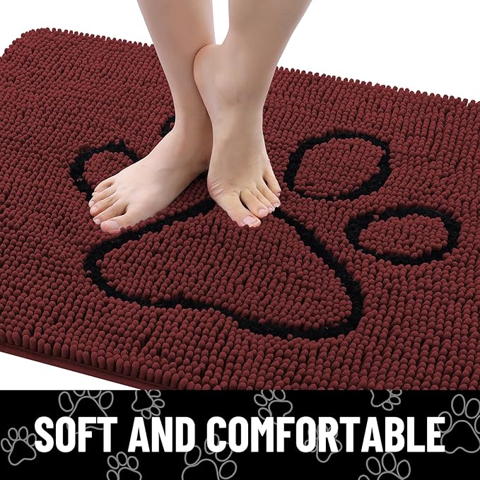Smiry Dog Door Mat for Muddy Paws, Absorbent Dirt Trapper Non Slip Quick Dry Washable Chenille Mat for Mud Dogs, Entry Rug for Indoor and Outdoor (48x30 Inches, Caramel Russet and Black