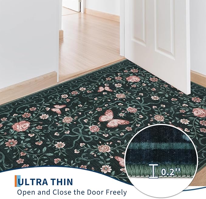 GarveeHome 8x10 Area Rugs for Living Room Washable Rugs Non Slip Stain Resistant Bedroom Floral Rugs Low Pile Soft Dining Room Throw Carpet Black Bow Large Carpet for Home Office Decor, 8x10