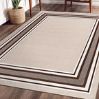 Beverly Rug Non Slip Area Rugs 5x7 Modern Bordered Non Skid Rubber Backing Soft Area Rug for Living Dining Room Easy to Clean Non Shedding Kitchen Bedroom Indoor Carpet 5 x 7 Beige-Brown