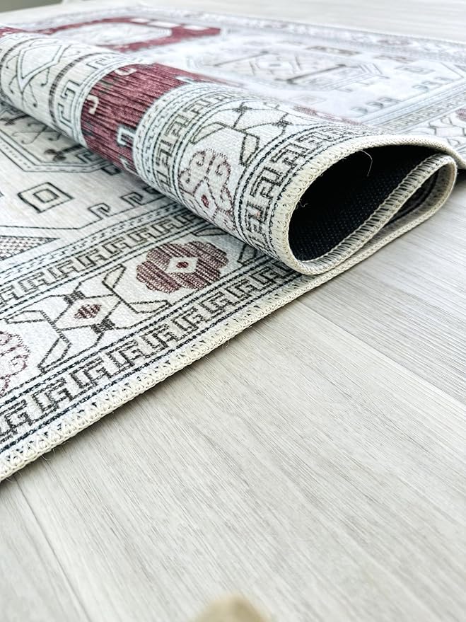 Fame Living Faded Oushak Rug, Turkish Vintage Floral Pastel Large Oversized Area Rugs for Living Room Dining Bedroom Kitchen Bathroom Nursery (848CrNv, 2' x 3')