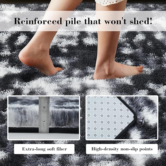Fluffy Rug Shaggy Area Rug, Mottling Black 5x8 Area Rugs for Bedroom, Small Bedside Rug, Soft Fluffy Shaggy Entryway Throw Rugs for Living Room Bedroom Kids Room Home Decor
