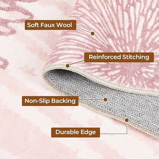 WITSHOCK Pink Rugs 8x10 for Bedroom Girls,Floral Modern Distress Print Pattern Carpet for Living Room Dining Room,Stain Resistant Anti Slip Backing Rugs for Kids Room Nursery Playroom,Light Pink