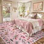 Lahome Insect 9x12 Area Rugs for Living Room Bedroom, Soft Washable Rugs 9x12 Stain Resistant, Ultra-Thin Non-Slip Non-Shedding Accent Carpet for Dining Room Office, Pink