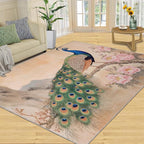 Peacock Peony Area Rug 3x5-3x5 Rug, Classic Peacock Peony Rugs for Living Room, Floral Animal Carpet, Peafowl Feather Washable Area Rugs for Bedroom, Aesthetics Carpet - Peafowl Home Decor & Gifts