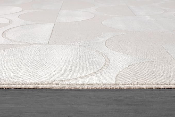 Beverly Rug Modern Geometric Area Rug 6x9 Low-High Pile Durable Soft Abstract Circular Indoor Rugs for Living Dining Room Office Stain Resistant Non Shedding Casual Indoor Carpet Beige White 6 x 9